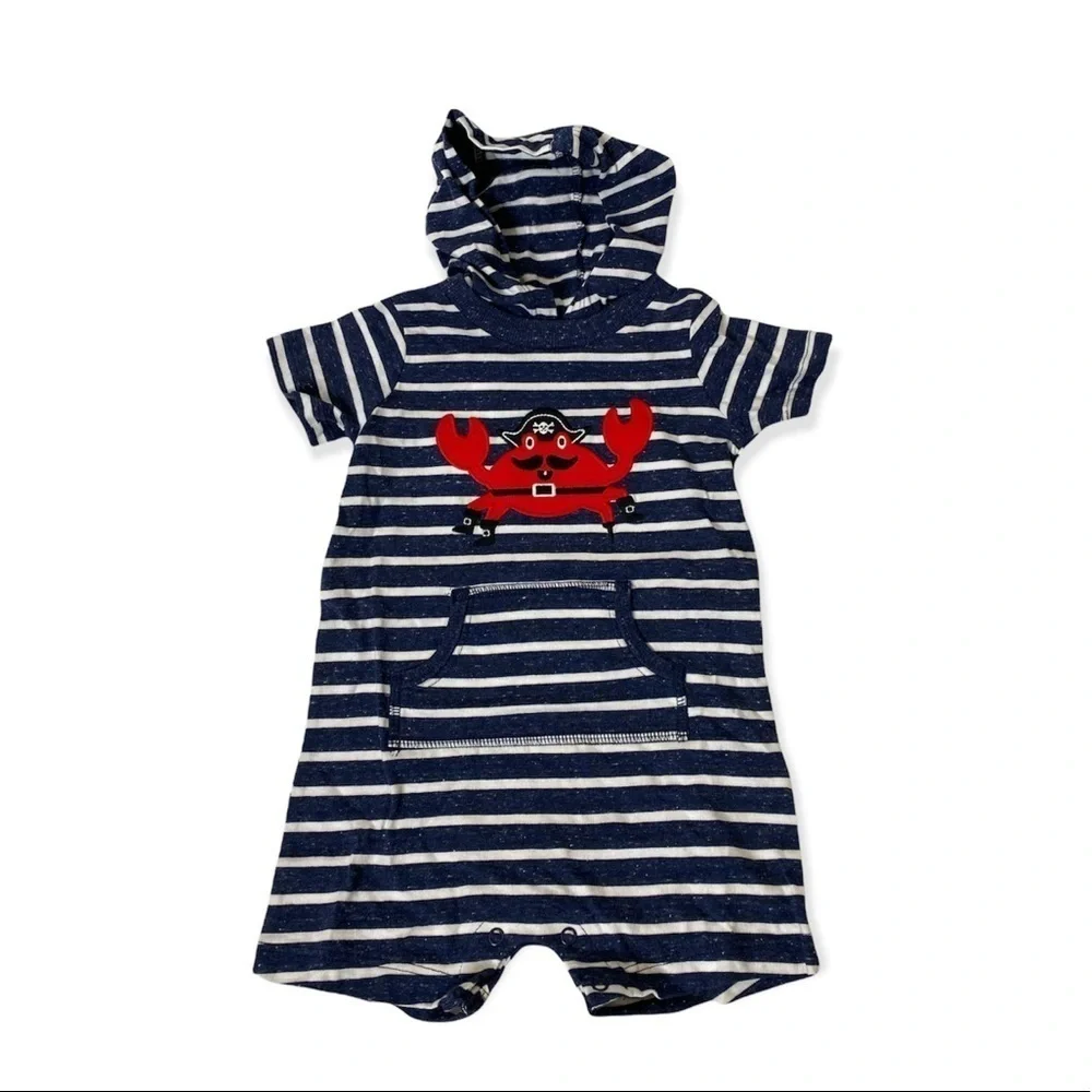 Toddler boy one piece striped hooded outfit size 18 months